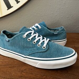 Vans Camden Stripe denim blue and white lace-up sneakers Women size 9